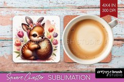 Easter Animals Square Coaster - Bunny Ears Coaster PNG Product Image 1