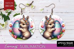 Easter Animals Round Earrings - Bunny Ears PNG Sublimation Product Image 1