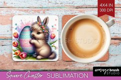 Easter Animals Square Coaster - Bunny Ears Coaster PNG Product Image 1