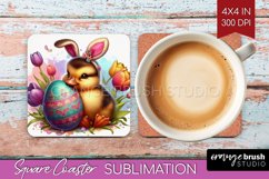 Easter Animals Square Coaster - Bunny Ears Coaster PNG Product Image 1