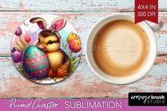 Easter Animals Round Coaster - Bunny Ears Coaster PNG Product Image 1