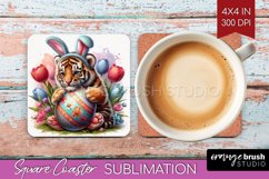 Easter Animals Square Coaster - Bunny Ears Coaster PNG Product Image 1