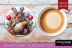 Easter Animals Round Coaster - Bunny Ears Coaster PNG Product Image 1
