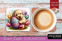 Easter Animals Square Coaster - Bunny Ears Coaster PNG Product Image 1