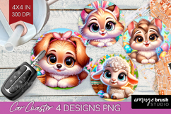 Easter Animals Car Coaster - Cute Easter Coaster PNG Product Image 1