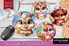 Easter Animals Car Coaster - Cute Easter Coaster PNG Product Image 1