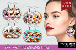 Easter Animals Round Earrings - Cute Easter PNG Sublimation Product Image 1