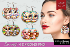 Easter Animals Round Earrings - Cute Easter PNG Sublimation Product Image 1