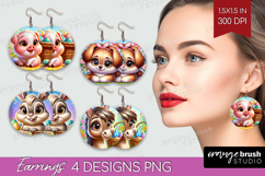 Easter Animals Round Earrings - Cute Easter PNG Sublimation Product Image 1