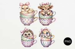 Easter Baby Animals In Teacups PNG Watercolor Clipart Product Image 1