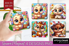 Easter Animals Magnet Sublimation - Cute Easter Square PNG Product Image 1