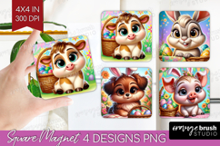 Easter Animals Magnet Sublimation - Cute Easter Square PNG Product Image 1