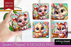 Easter Animals Magnet Sublimation - Cute Easter Square PNG Product Image 1