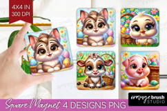 Easter Animals Magnet Sublimation - Cute Easter Square PNG Product Image 1