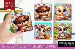 Easter Animals Magnet Sublimation - Cute Easter Square PNG Product Image 1