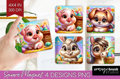 Easter Animals Magnet Sublimation - Cute Easter Square PNG Product Image 1