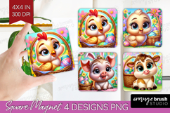 Easter Animals Magnet Sublimation - Cute Easter Square PNG Product Image 1