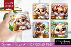 Easter Animals Magnet Sublimation - Cute Easter Square PNG Product Image 1