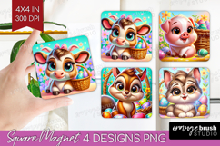 Easter Animals Magnet Sublimation - Cute Easter Square PNG Product Image 1