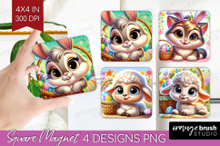 Easter Animals Magnet Sublimation - Cute Easter Square PNG Product Image 1