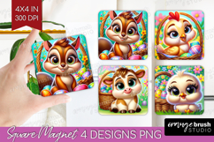 Easter Animals Magnet Sublimation - Cute Easter Square PNG Product Image 1