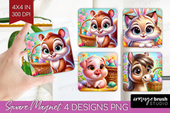 Easter Animals Magnet Sublimation - Cute Easter Square PNG Product Image 1