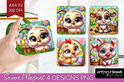 Easter Animals Magnet Sublimation - Cute Easter Square PNG Product Image 1