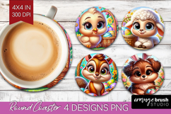 Easter Animals Round Coaster - Cute Easter Coaster PNG Product Image 1