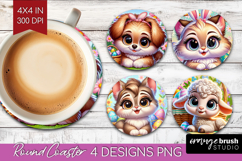 Easter Animals Round Coaster - Cute Easter Coaster PNG Product Image 1