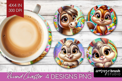 Easter Animals Round Coaster - Cute Easter Coaster PNG Product Image 1