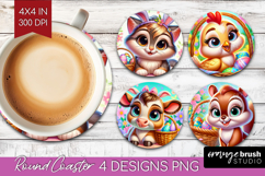 Easter Animals Round Coaster - Cute Easter Coaster PNG Product Image 1
