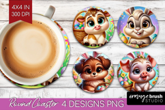 Easter Animals Round Coaster - Cute Easter Coaster PNG Product Image 1