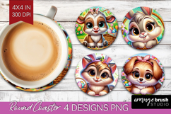 Easter Animals Round Coaster - Cute Easter Coaster PNG Product Image 1