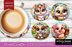 Easter Animals Round Coaster - Cute Easter Coaster PNG Product Image 1