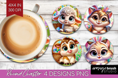 Easter Animals Round Coaster - Cute Easter Coaster PNG Product Image 1