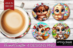 Easter Animals Round Coaster - Cute Easter Coaster PNG Product Image 1