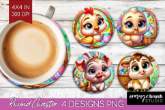 Easter Animals Round Coaster - Cute Easter Coaster PNG Product Image 1