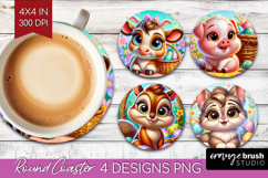 Easter Animals Round Coaster - Cute Easter Coaster PNG Product Image 1