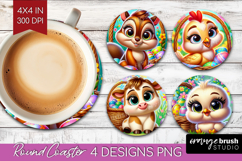 Easter Animals Round Coaster - Cute Easter Coaster PNG Product Image 1