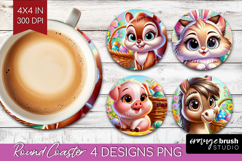 Easter Animals Round Coaster - Cute Easter Coaster PNG Product Image 1