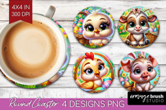 Easter Animals Round Coaster - Cute Easter Coaster PNG Product Image 1