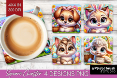 Easter Animals Square Coaster - Cute Easter Coaster PNG Product Image 1