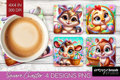 Easter Animals Square Coaster - Cute Easter Coaster PNG Product Image 1