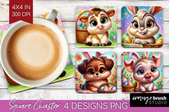 Easter Animals Square Coaster - Cute Easter Coaster PNG Product Image 1