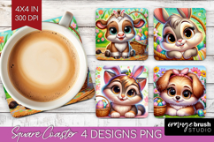 Easter Animals Square Coaster - Cute Easter Coaster PNG Product Image 1