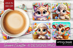 Easter Animals Square Coaster - Cute Easter Coaster PNG Product Image 1