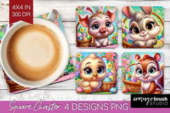 Easter Animals Square Coaster - Cute Easter Coaster PNG Product Image 1