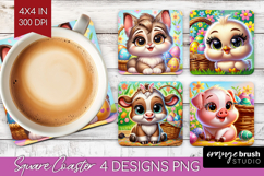 Easter Animals Square Coaster - Cute Easter Coaster PNG Product Image 1