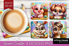 Easter Animals Square Coaster - Cute Easter Coaster PNG Product Image 1