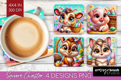 Easter Animals Square Coaster - Cute Easter Coaster PNG Product Image 1